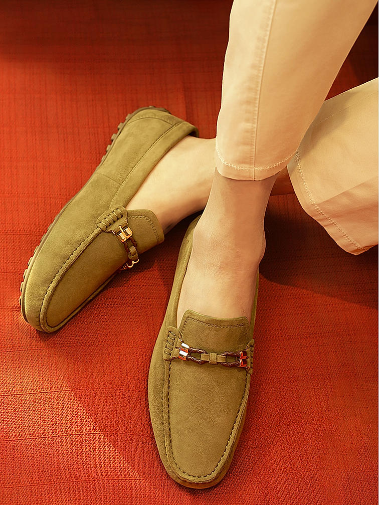 Green Suede Leather Moccasins