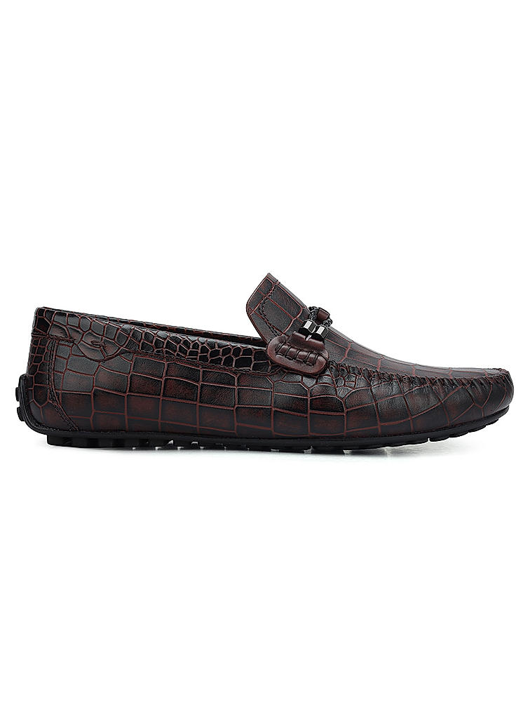 Burgundy Croco Textured Moccasins