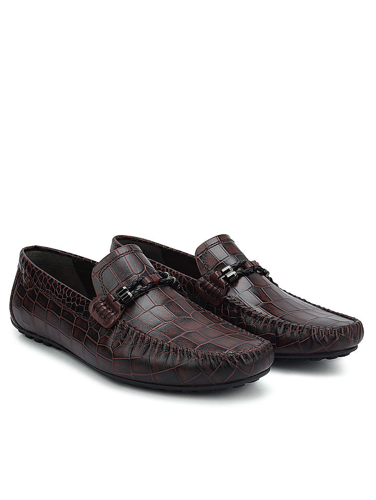 Burgundy Croco Textured Moccasins