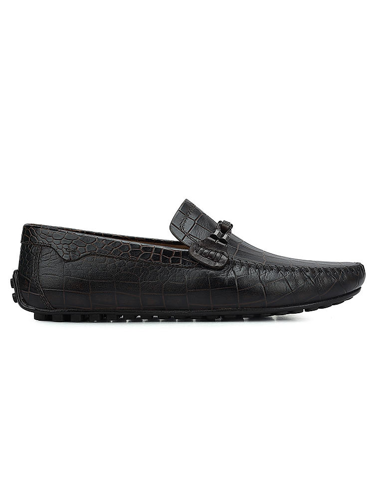 Brown Croco Textured Moccasins