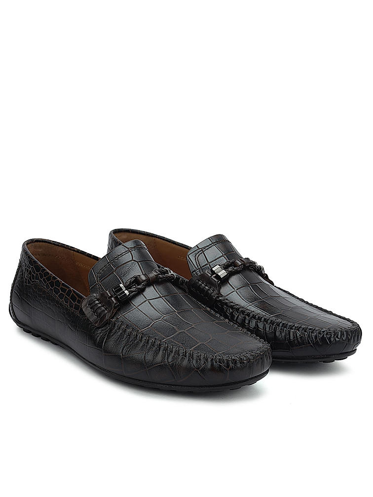 Brown Croco Textured Moccasins