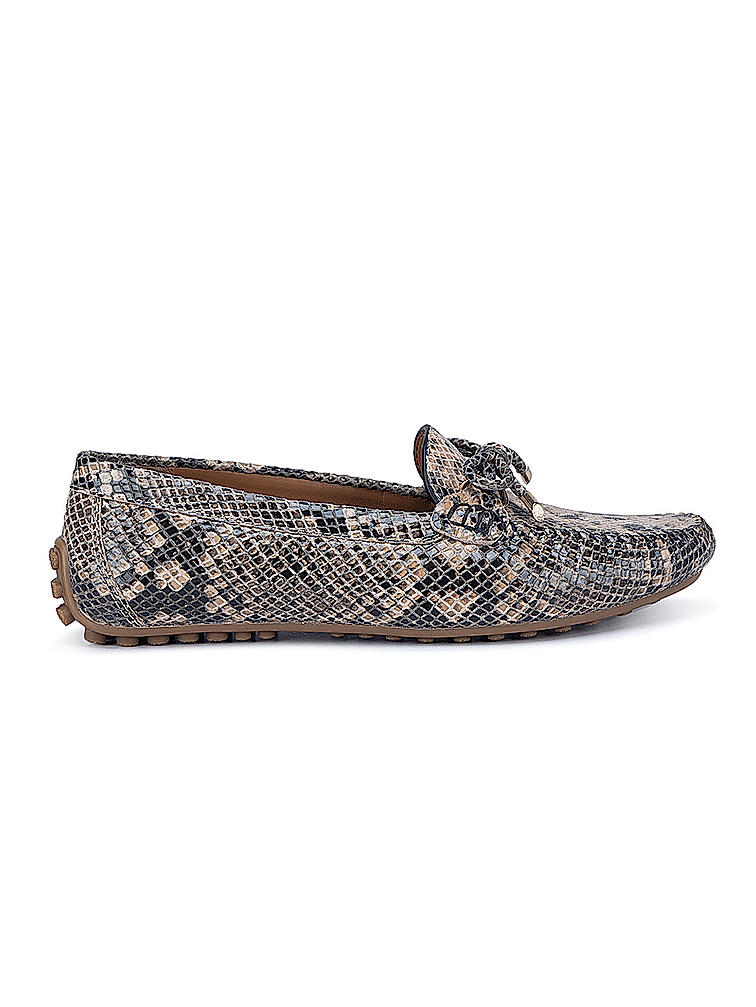 Beige Snake Textured Moccasins