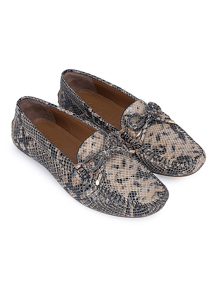 Beige Snake Textured Moccasins