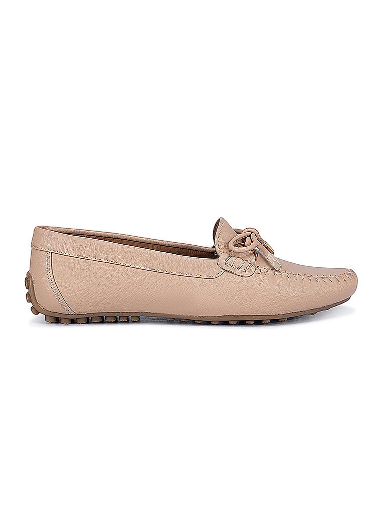 Nude Moccasins With Bow Detail