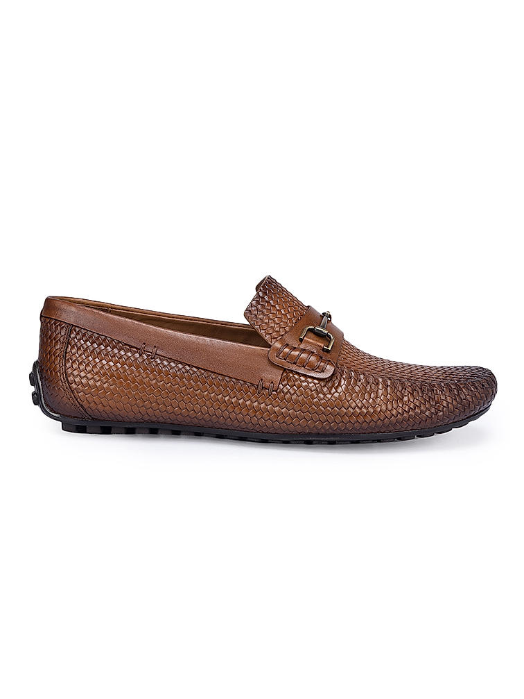 Tan Textured Leather Moccasins