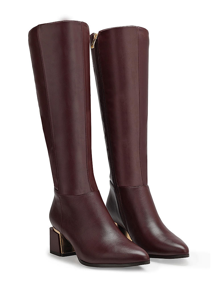 Burgundy Leather Knee High Boots