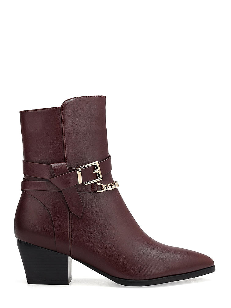 Burgundy Ankle Boots With Gold Embellishment