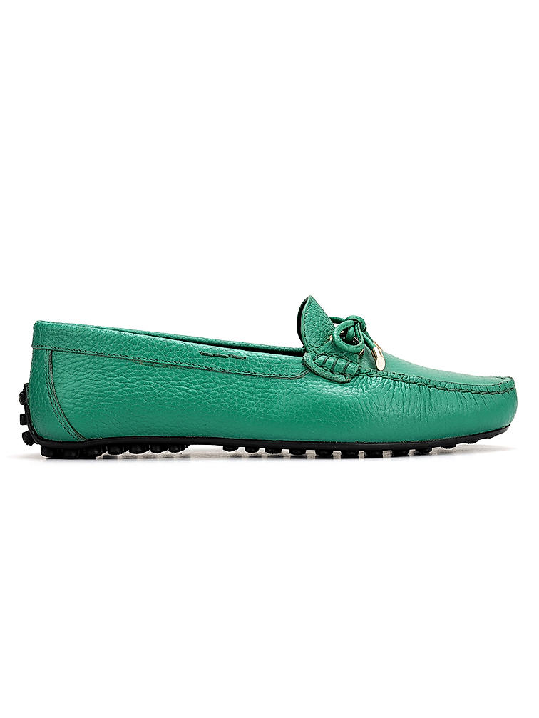 Green Moccasins With Bow Detail