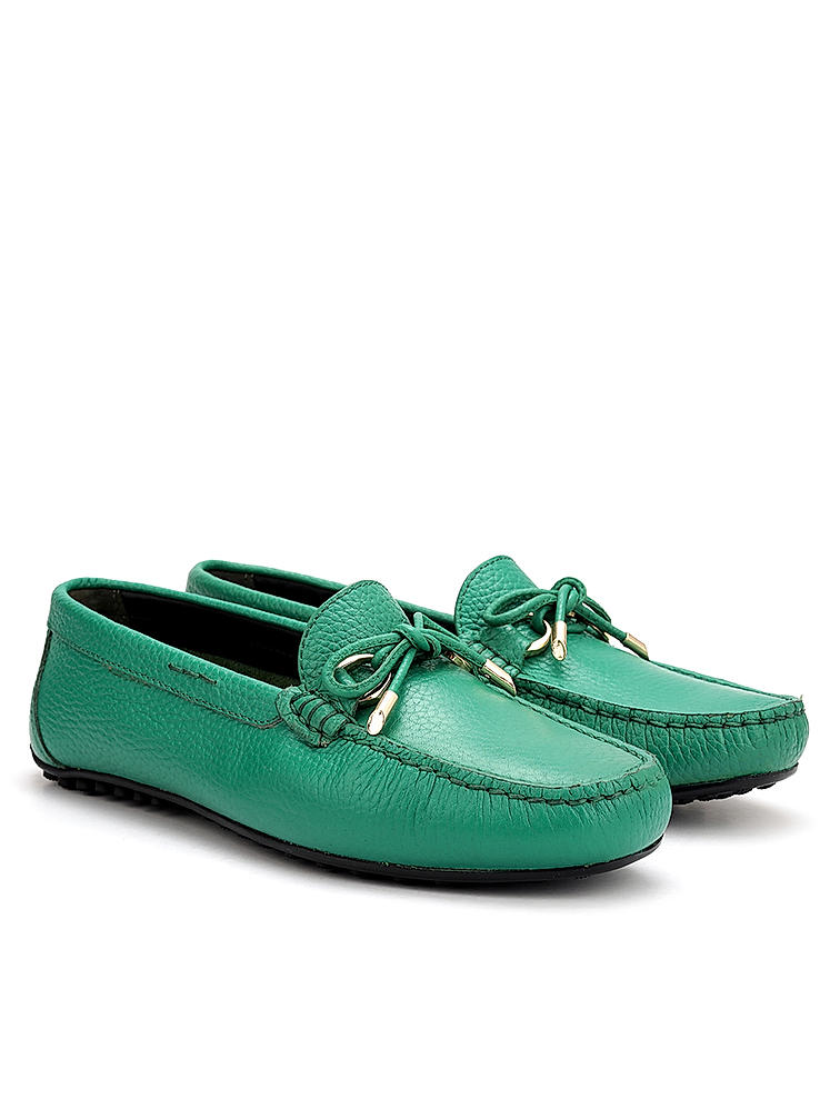 Green Moccasins With Bow Detail