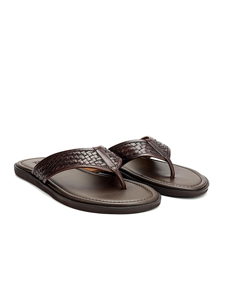 Brown Thong Leather Slippers