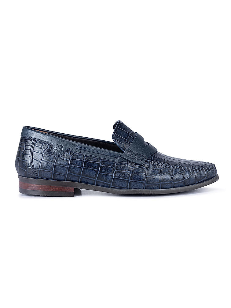 Navy Croco Textured Heel Moccasins