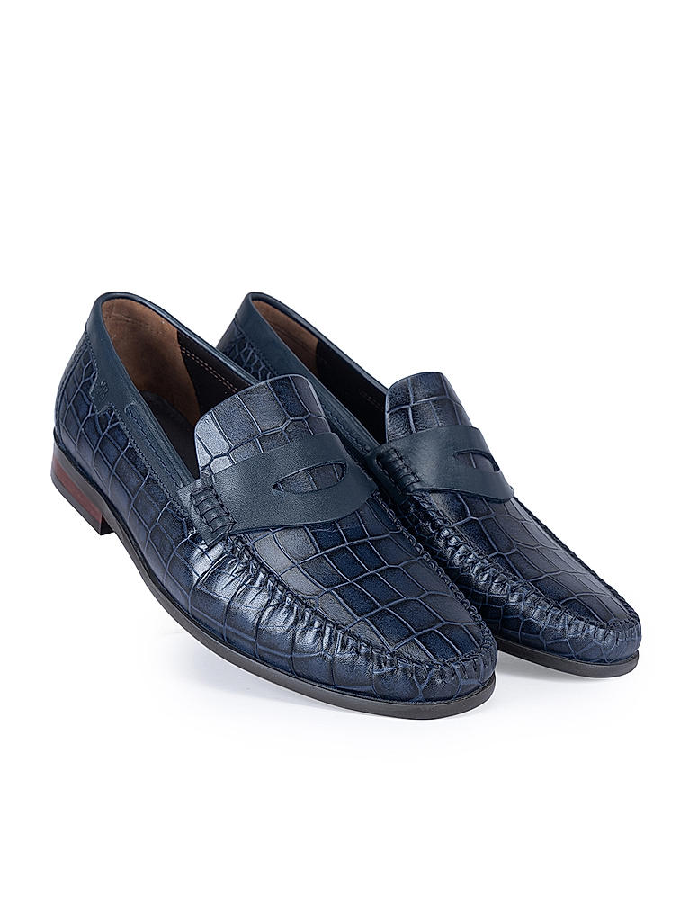 Navy Croco Textured Heel Moccasins