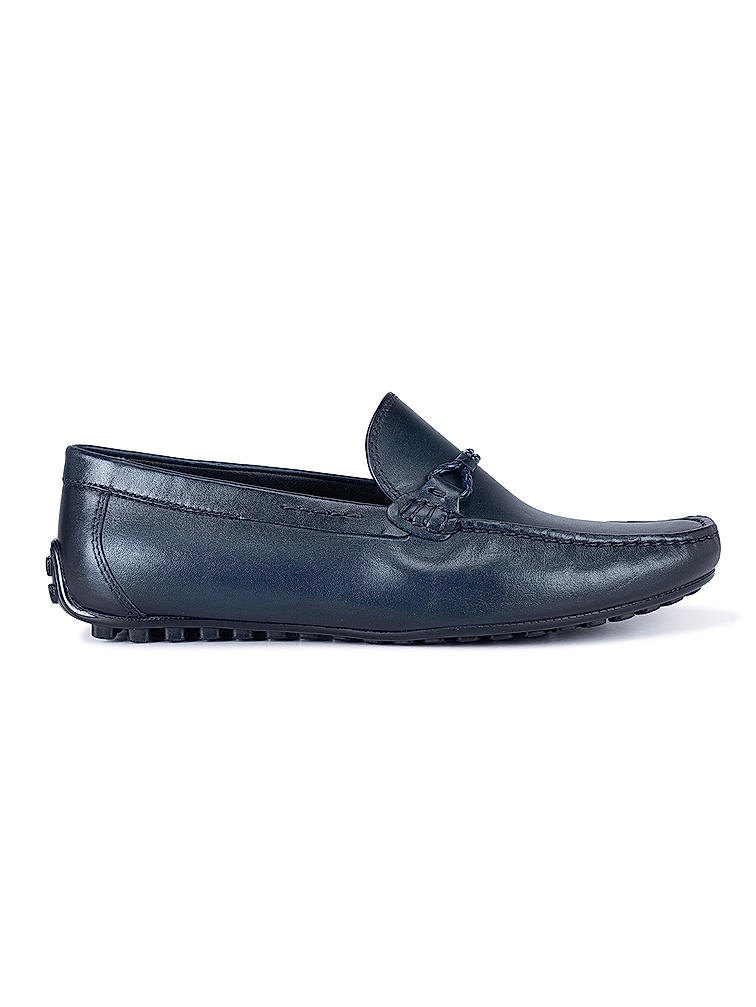 Navy Plain Leather Moccasins