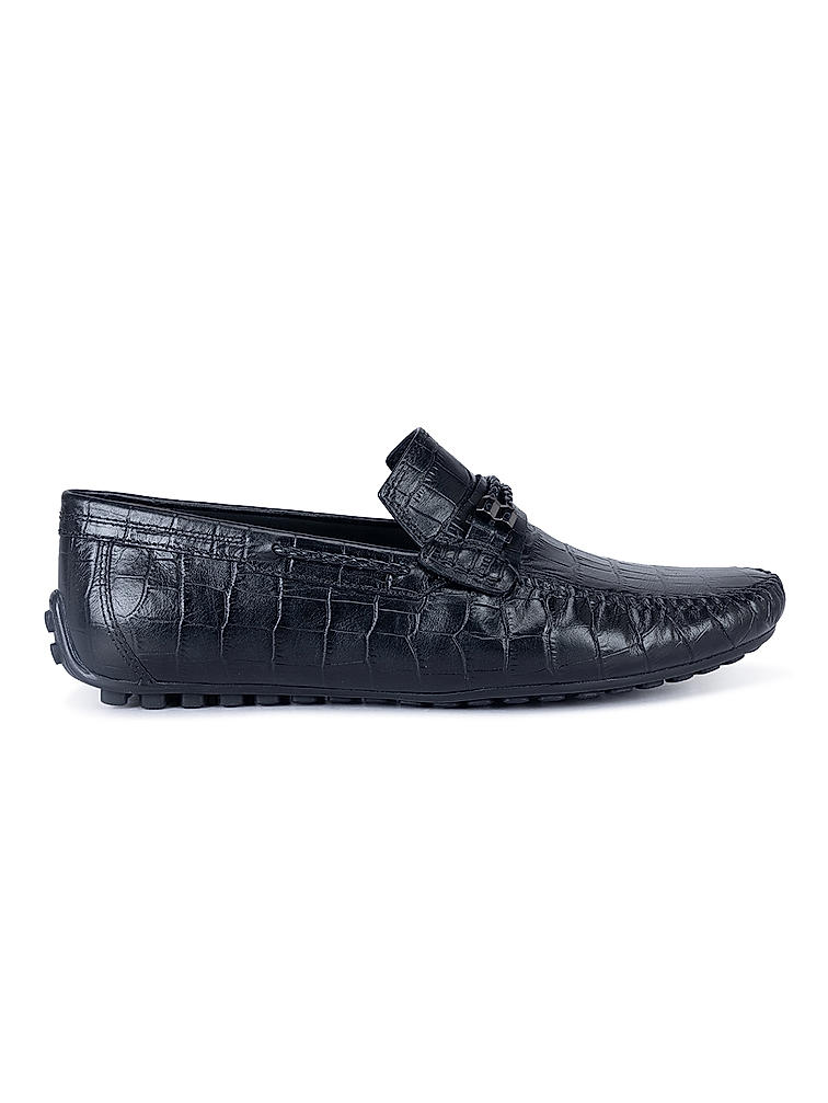 Black Croco Textrured Moccasins