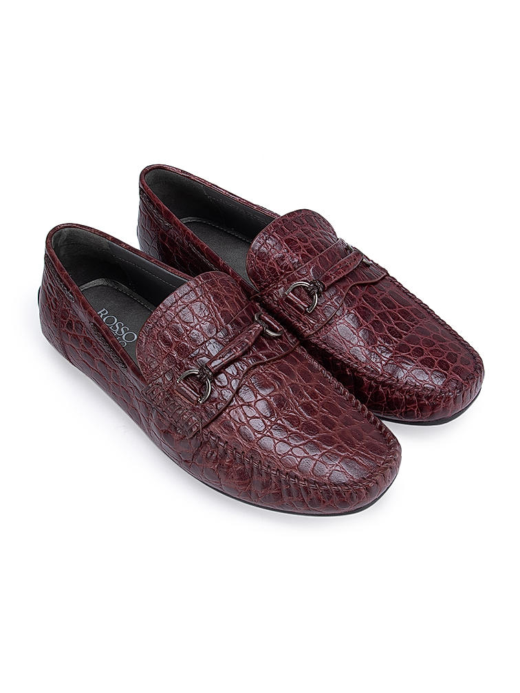 Burgundy Croco Effect Moccasins