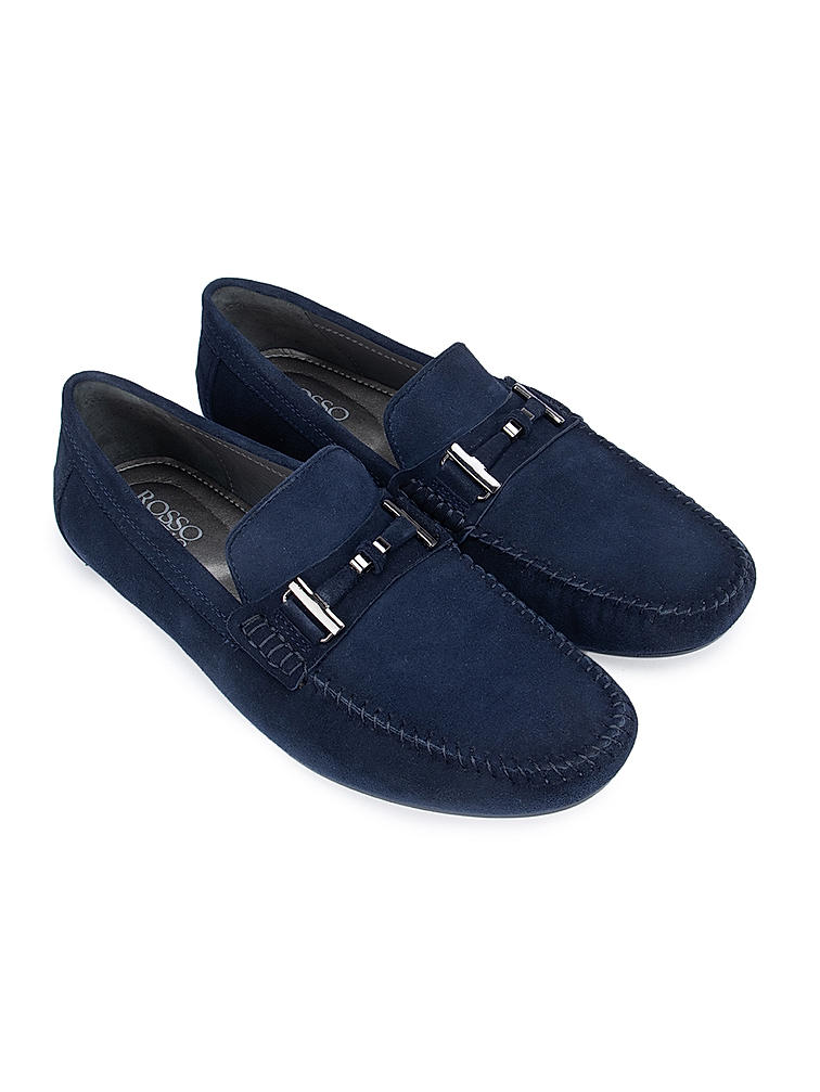 Blue Suede Moccasins With Buckle