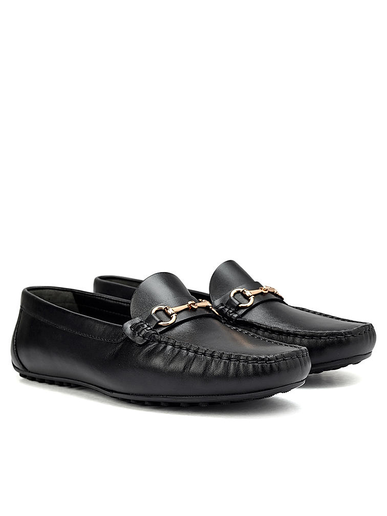 Black Leather Moccasins With Buckle