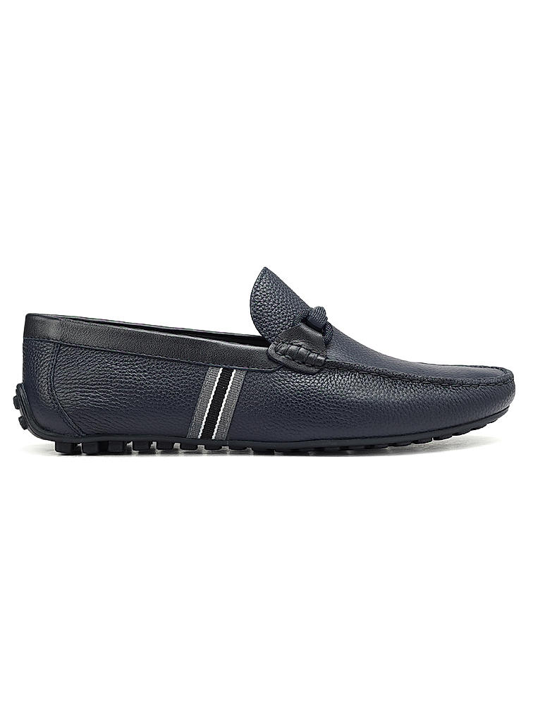 Navy Striped Leather Moccasins