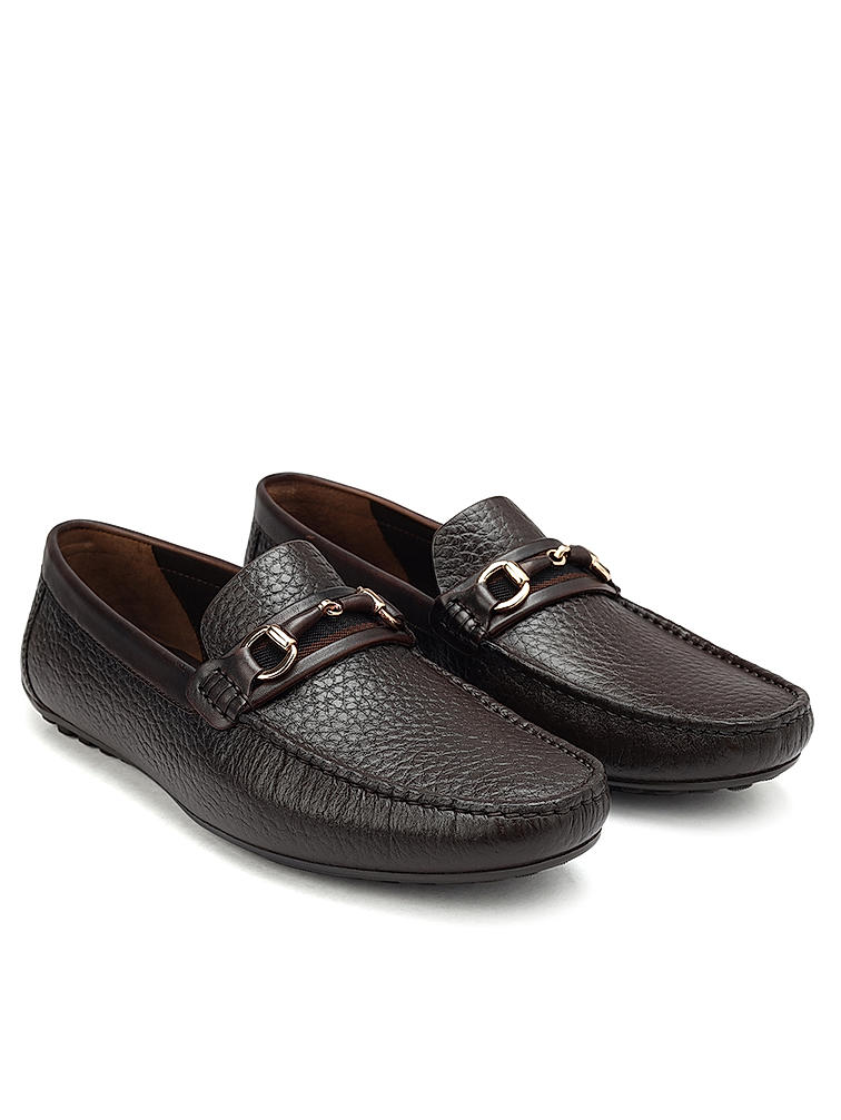 Coffee Textured Leather Moccasins