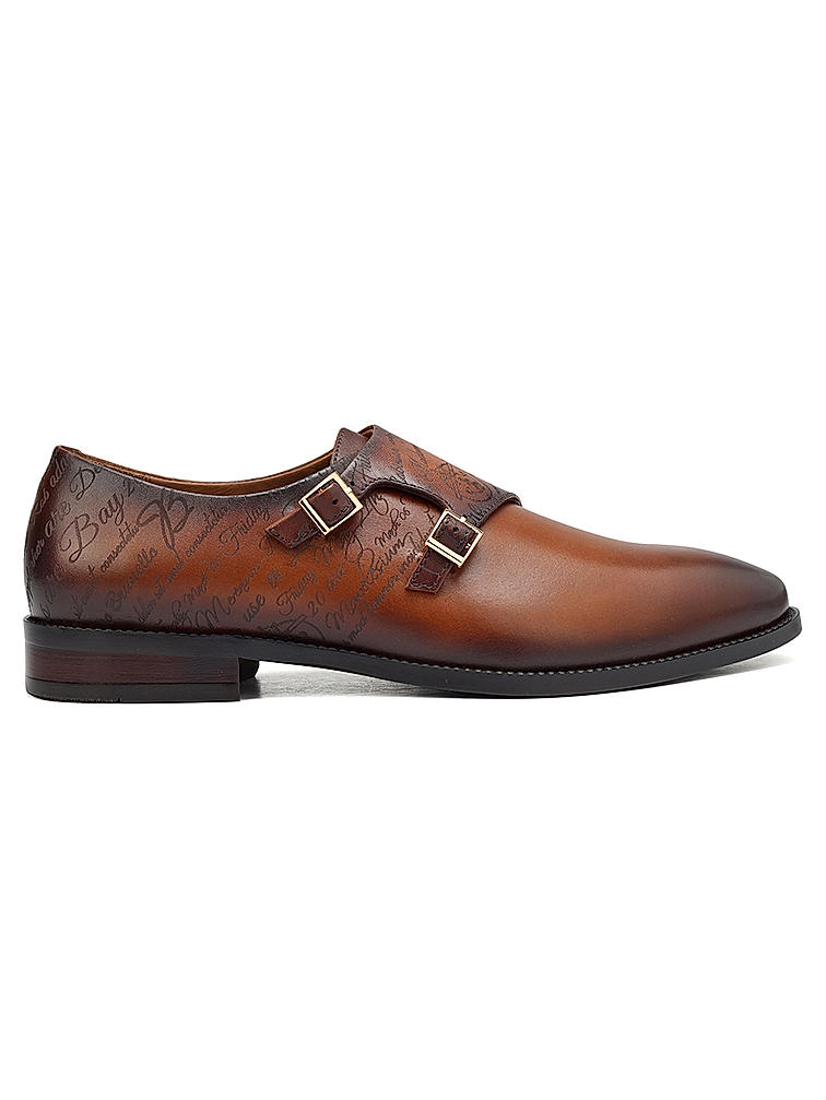 Tan Signato Leather Monk Straps