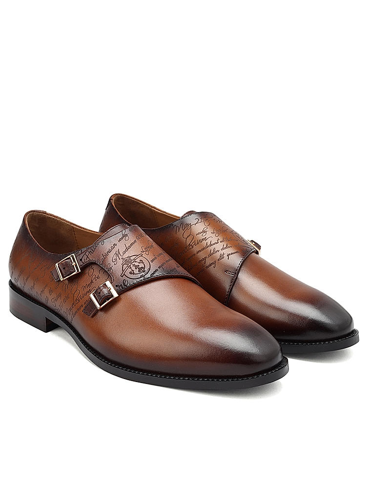 Tan Signato Leather Monk Straps