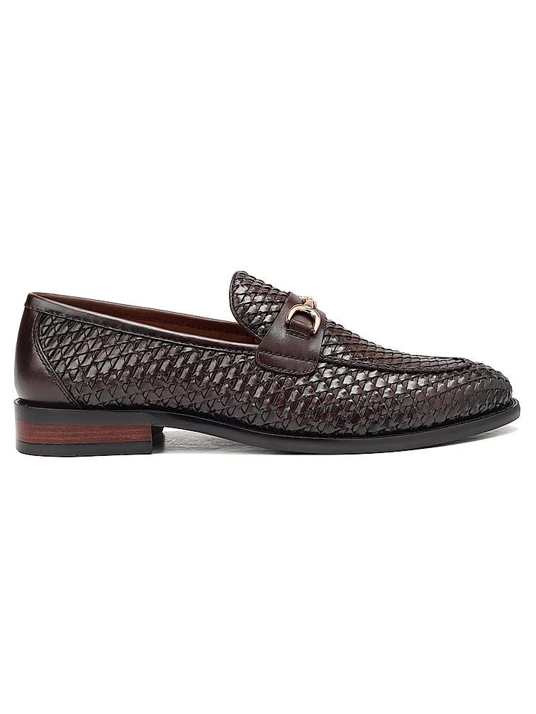 Coffee Textured Leather Loafers