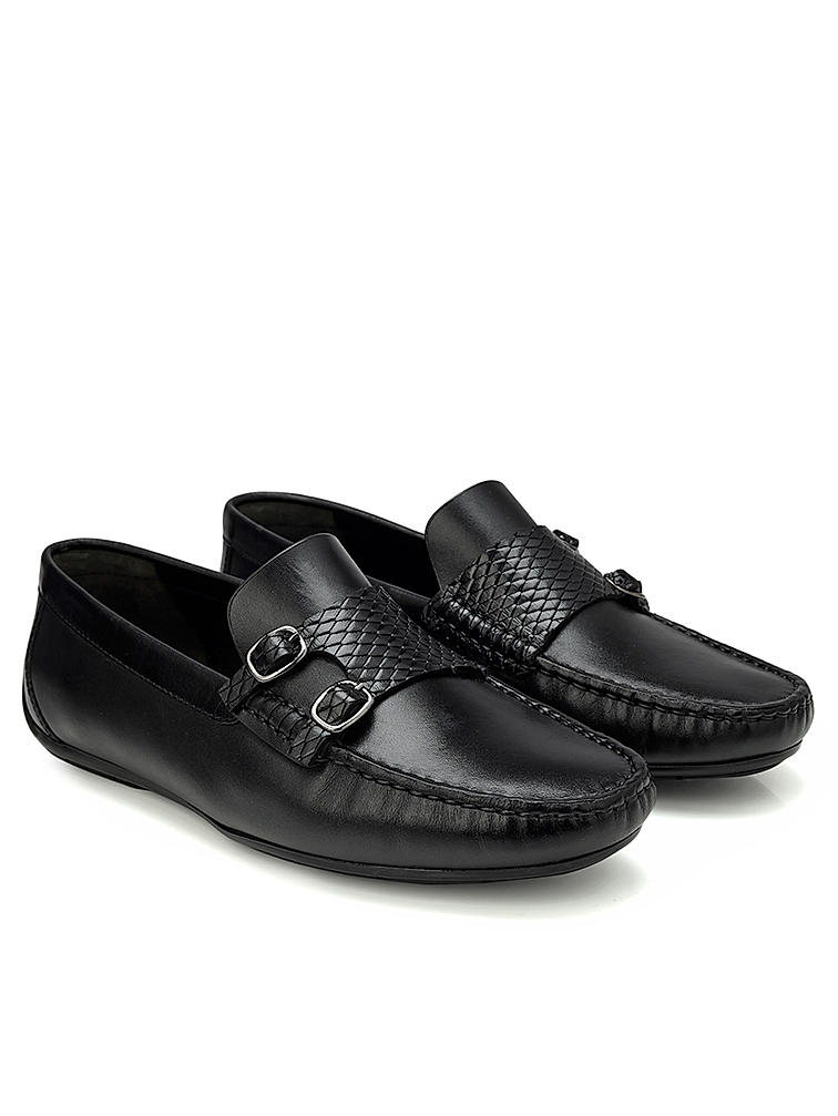 Black Monk Strap Style Moccasins