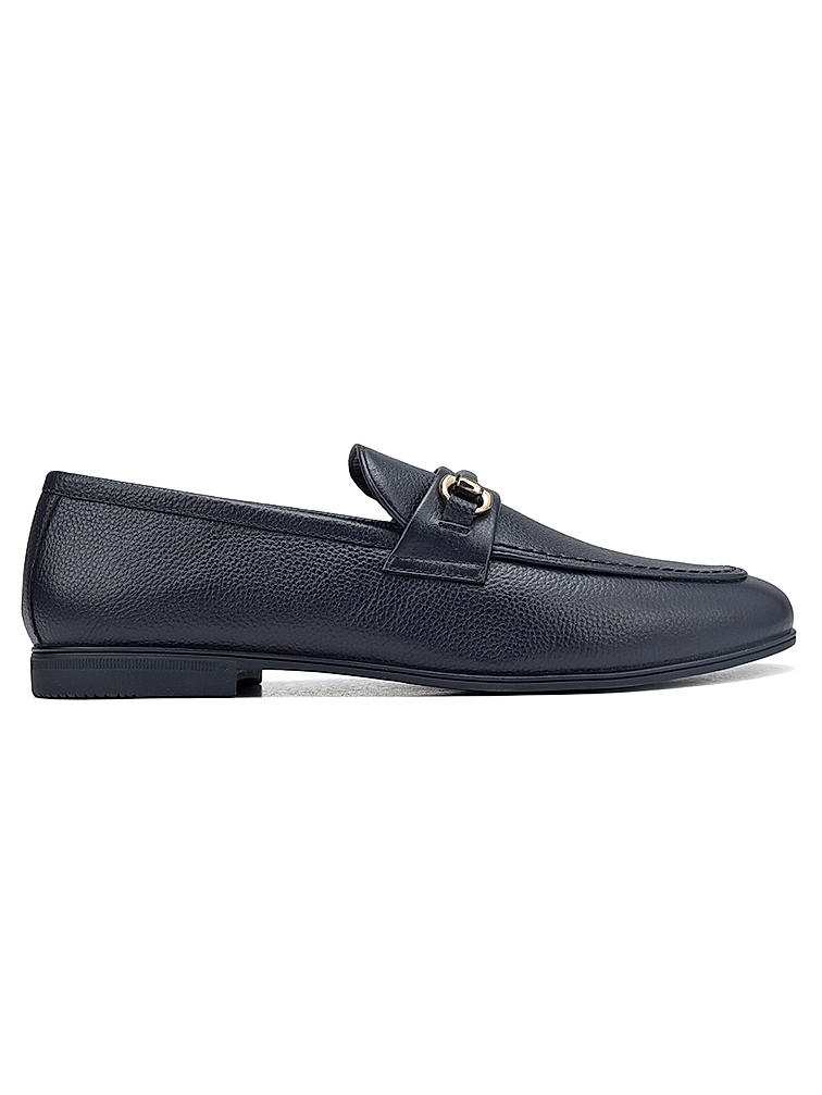 Blue Textured Leather Loafers