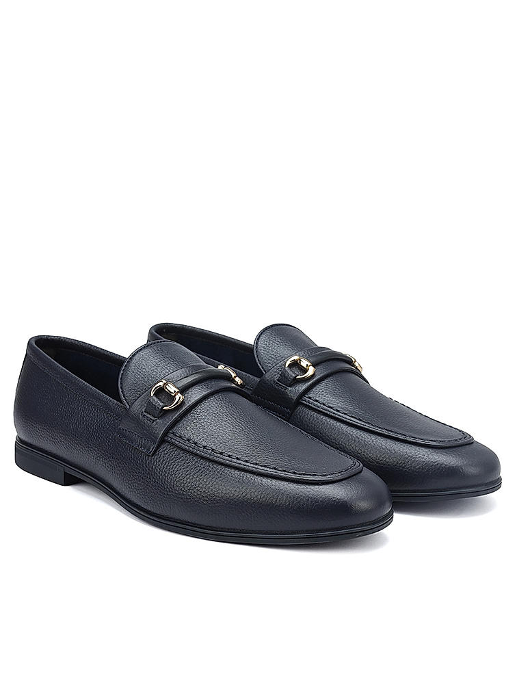 Blue Textured Leather Loafers