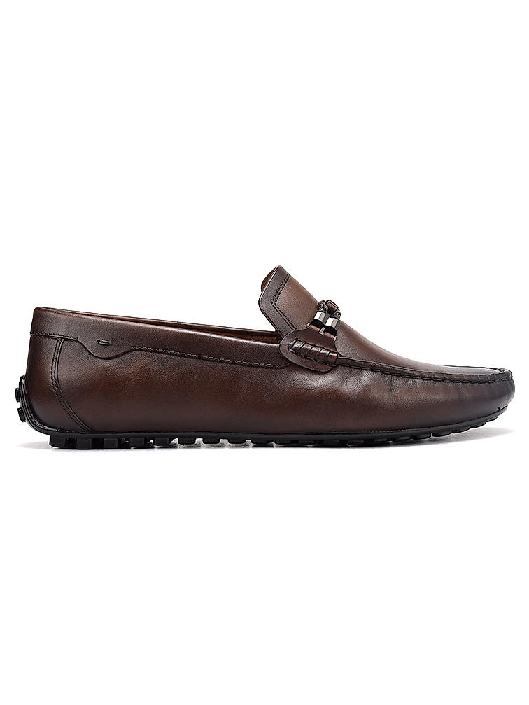 Brown Braided Leather Moccasins