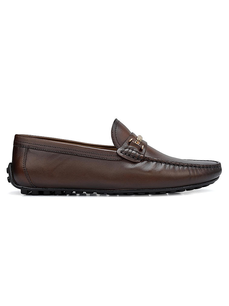 Brown Moccasins With Metal Buckle