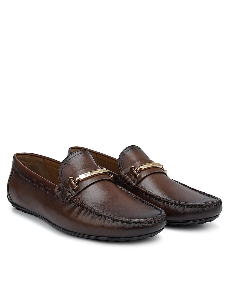 Brown Moccasins With Metal Buckle