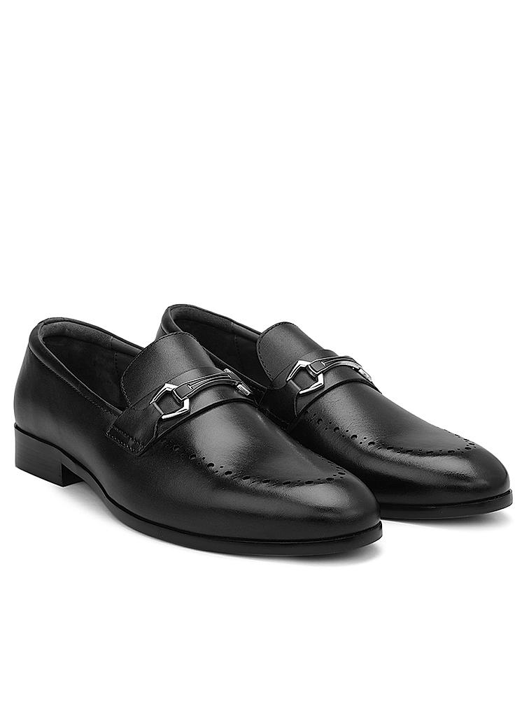 Black Brogue Leather Loafers