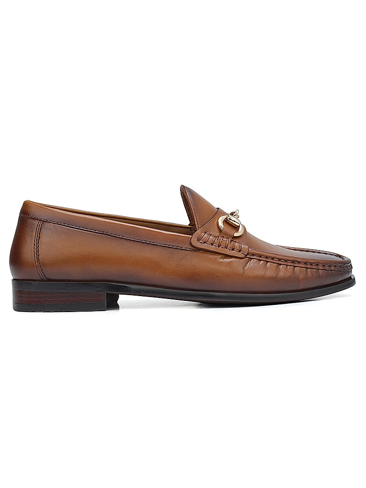 Tan Loafers With Metal Buckle