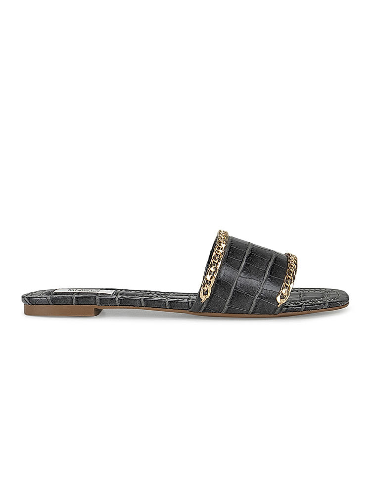 Grey Croco Effect Chain Embellished Sliders