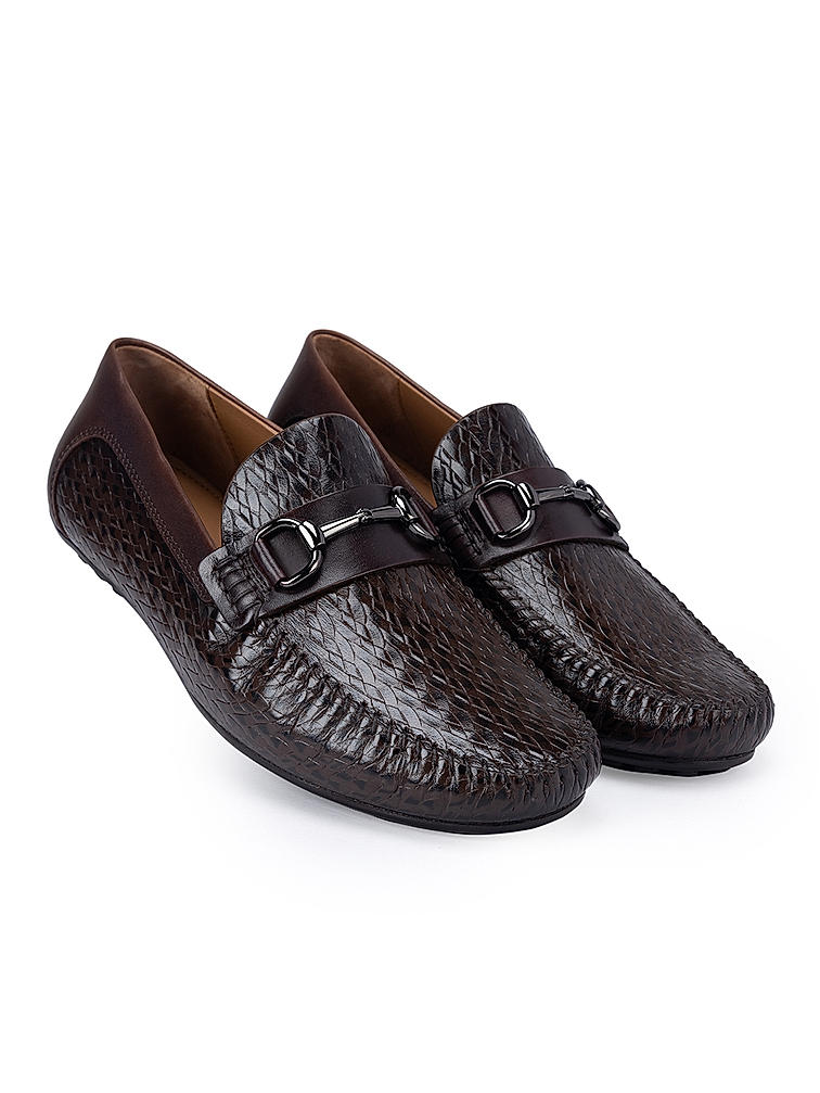 Coffee Textured Leather Moccasins