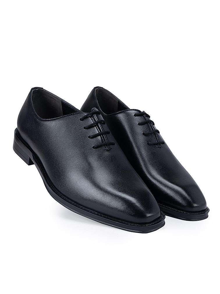 Black Plain Leather Lace Ups