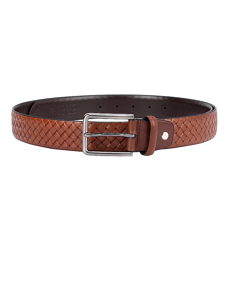 Tan Woven Pattern Leather Belt