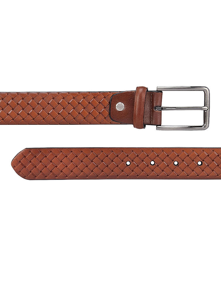 Tan Woven Pattern Leather Belt