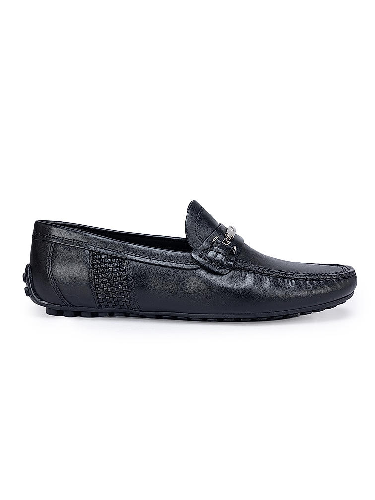 Black Leather Moccasins With Buckle