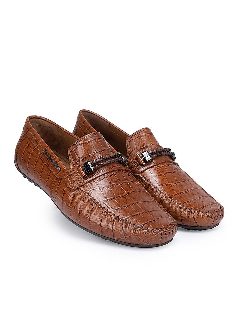 Tan Croco Textured Moccasins