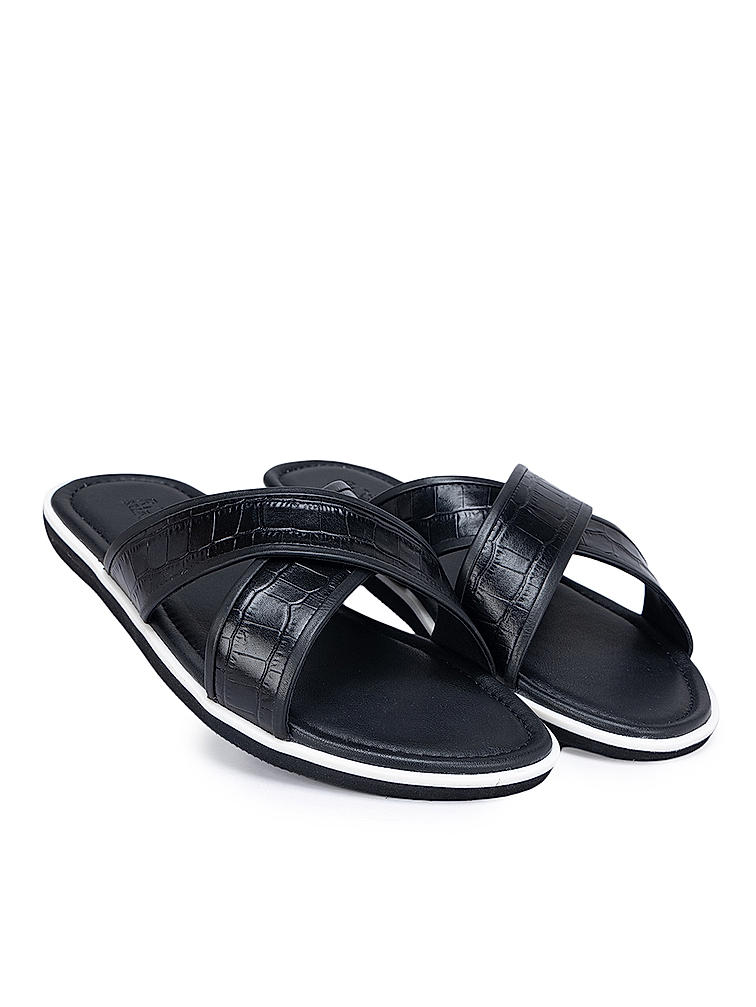 Black Croco Textured Sliders