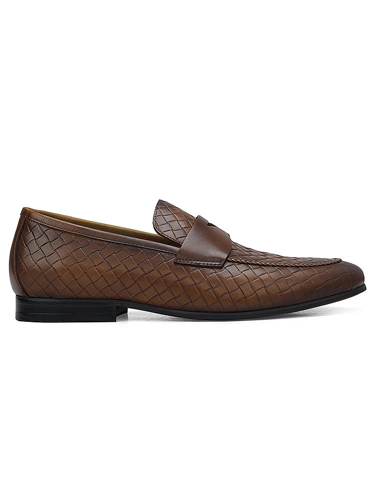 Tan Woven Leather Loafers