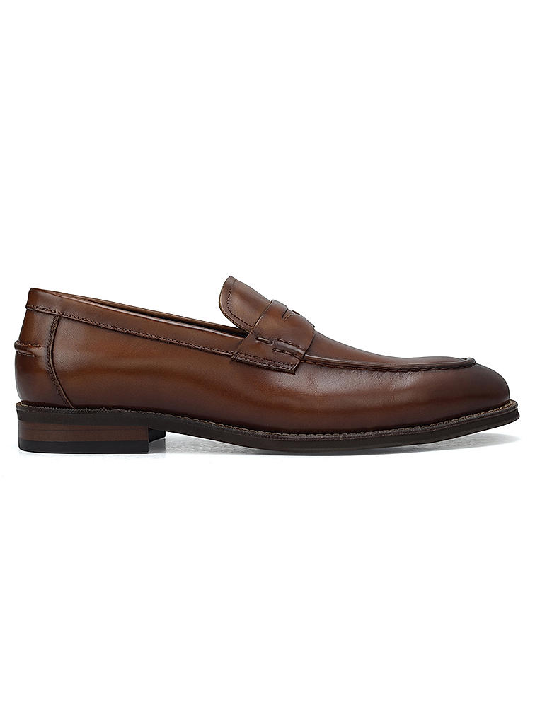 Tan Plain Leather Loafers