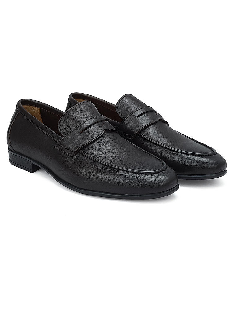 Brown Plain Leather Loafers