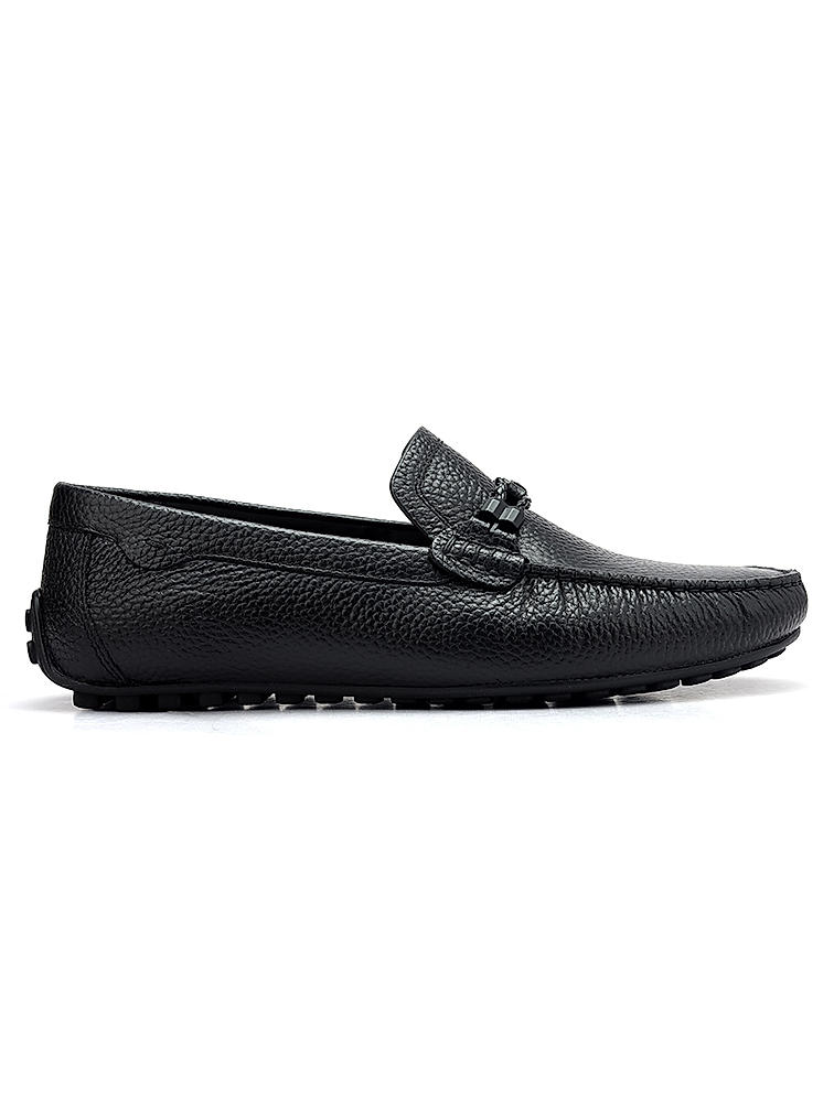 Black Moccasins With Braided Panel On Top