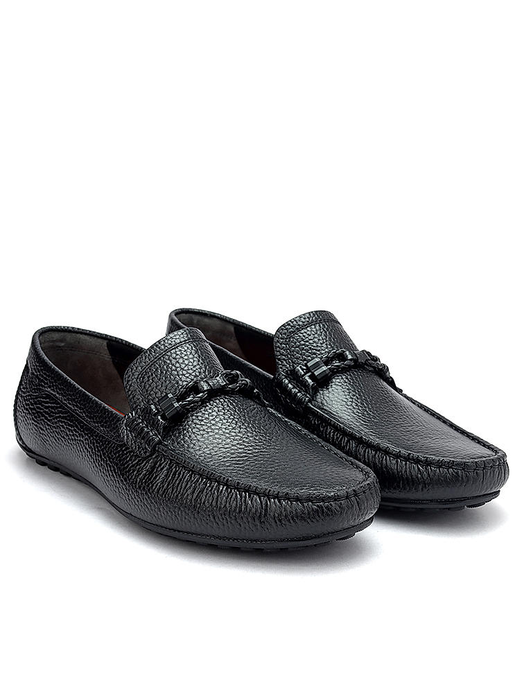 Black Moccasins With Braided Panel On Top