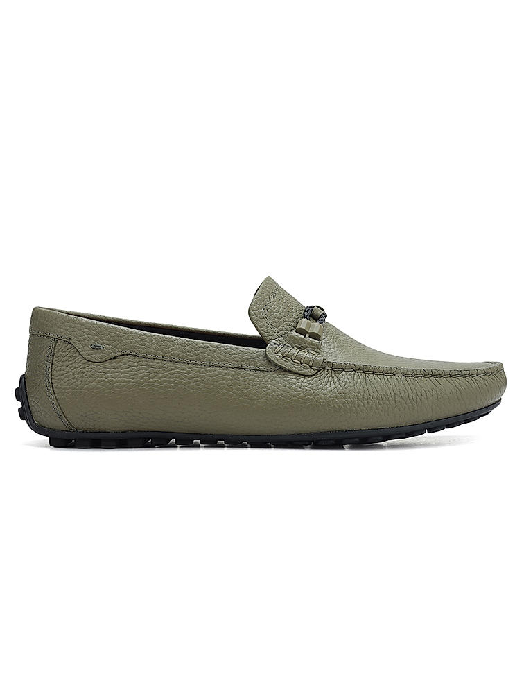 Green Moccasins With Braided Panel On Top