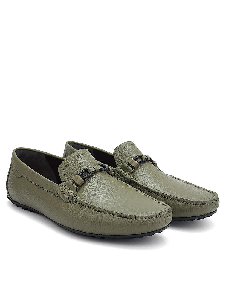 Green Moccasins With Braided Panel On Top