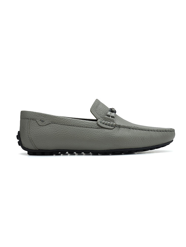 Grey Moccasins With Braided Panel On Top